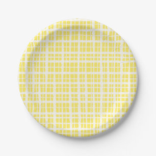 Retro geschilderd Gingham geruit patroon lichtgeel Papieren Bordje