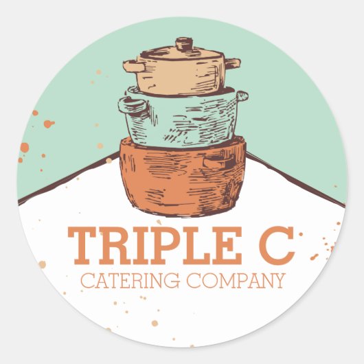 Retro gestapelde kookpotten Pannen Chef Catering Ronde Sticker (Voorkant)