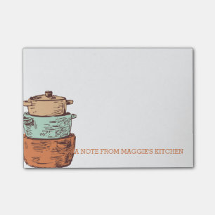 retro-gestapelde kookpotten pans chef catering post-it® notes