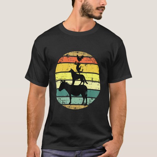 Retro gestapelde landbouwhuisdieren  zonneklampen  t-shirt (Voorkant)