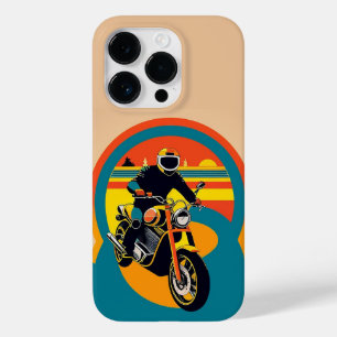 Retro gestilede motorrijder in een schilderachtige Case-Mate iPhone 14 pro hoesje