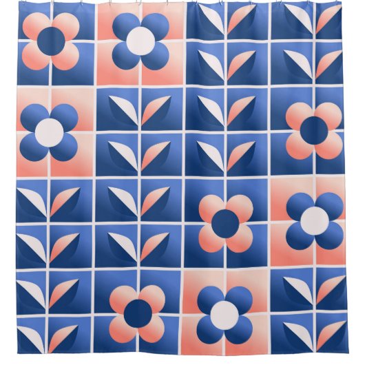 Retro gestileerde bloemen: mozaïekpatroon. douchegordijn (Voorkant)