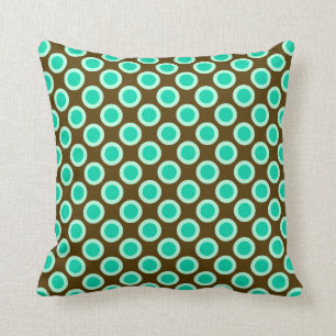 Retro gestippeld met cirkels, bruin en turquoise kussen