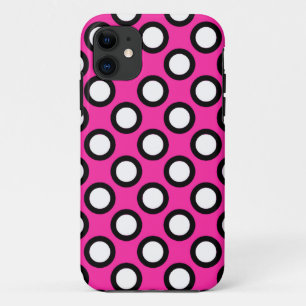 Retro gestippeld met cirkels, fuchsia, zwart en wi iPhone 11 hoesje