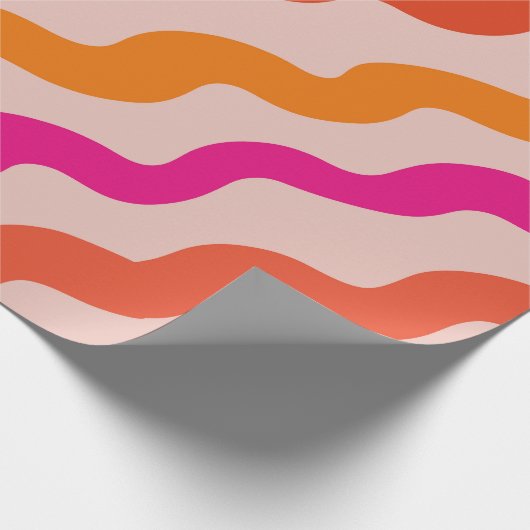 Retro Gestreepte Abstracte Golven Roze Rood Sinaas Cadeaupapier (Hoek)