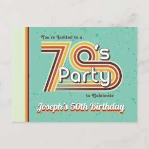 Retro Gestreepte Feest uit de Jaren 70 Uitnodiging Briefkaart