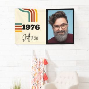 Retro gestreepte fotobanner in vintage stijl 1976 spandoek