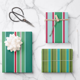 Retro Gestreepte Kerst Inpakpapier Set Vel