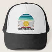 Retro gestreepte pickleball speler trucker pet (Voorkant)