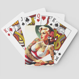Retro getatoeëerd badpak Pin-up Pokerkaarten