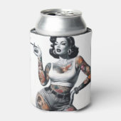 Retro getatoeëerd meisje blikjeskoeler (Blikje Voorkant)