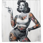 Retro getatoeëerd meisje douchegordijn (Voorkant)
