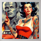 Retro getatoeëerd pulpmeisje poster (Voorkant)