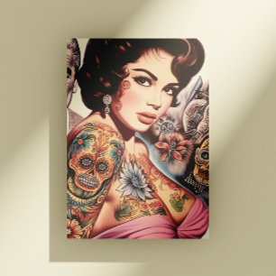 Retro Getatoeëerde Pin-up Briefkaart