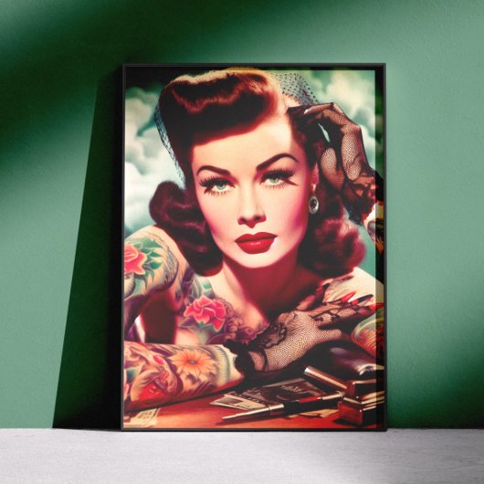 Retro Getatoeëerde Pin-up Poster