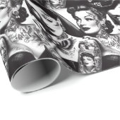 Retro getatoeëerde pin-ups cadeaupapier (Rol Hoek)