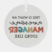 Retro Geweldige Manager Grappig Glas Ornament (Achterkant)