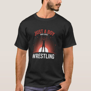 Retro gewoon een jongen die van worstelen houdt t-shirt