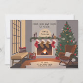 Retro Gezellige Kerst Woonkamer Verhuizen Aankondiging (Voorkant)