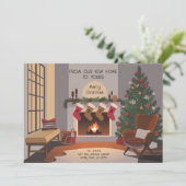 Retro Gezellige Kerst Woonkamer Verhuizen Aankondiging (Staand voorkant)