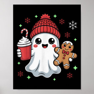 Retro Ghost Beanie Kerst Vakantie Kerstmis Koffie Poster