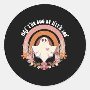 Retro Ghost  Bloemen Boho Halloween Schattige Fal Ronde Sticker