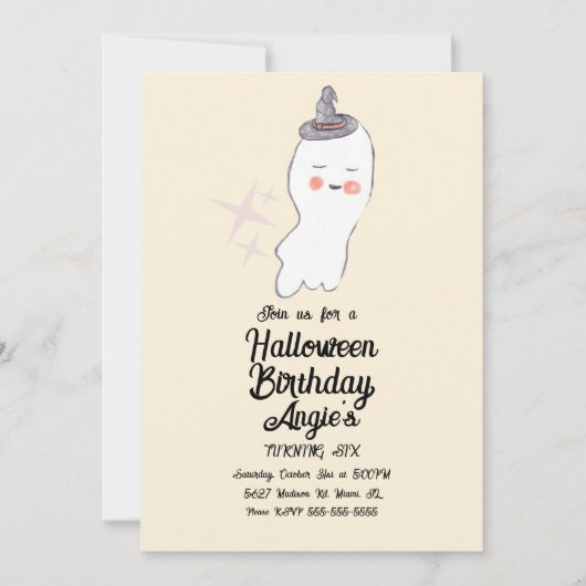 Retro Ghost Doodle Halloween Birthday Party Kaart (Voorkant)