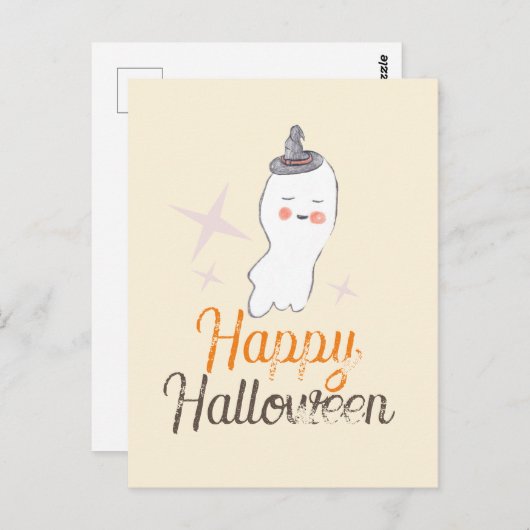 Retro Ghost Doodle Halloween Design Briefkaart (Voorkant / Achterkant)