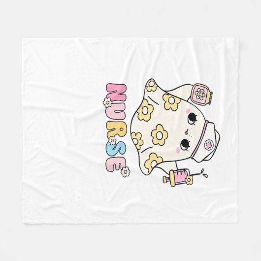 Retro Ghost Nurse Halloween Design Classic T-shirt Fleece Deken (Voorkant (Horizontaal))