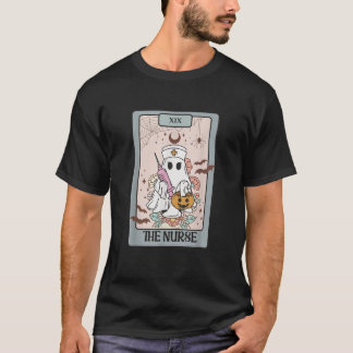Retro Ghost Nurse Halloween Tarot Kaart Pompoen Sc T-shirt