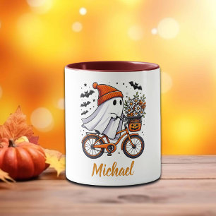 Retro Ghost op de fiets Halloween Mok