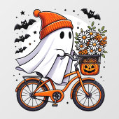 Retro Ghost op de fiets Halloween Raamsticker (Vel)