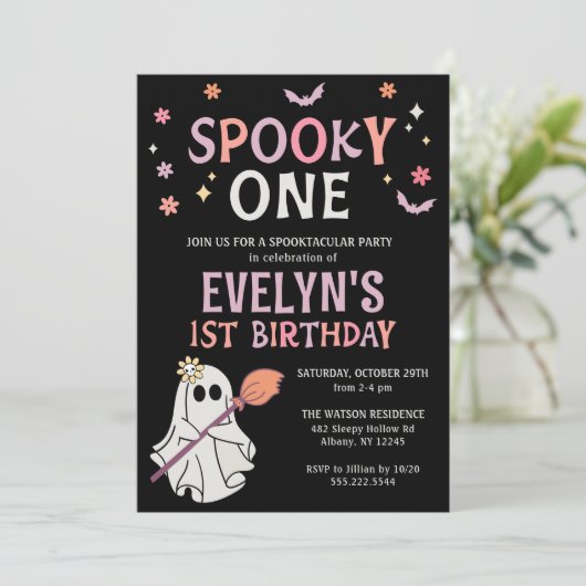 Retro Ghost Spooky 1e Verjaardag Kaart (Staand voorkant)