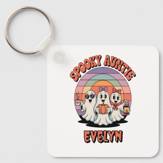Retro Ghost Spooky Tante Custom Halloween Sleutelhanger (Voorkant)