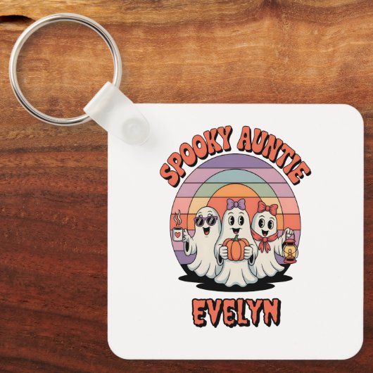 Retro Ghost Spooky Tante Custom Halloween Sleutelhanger (Voorkant)