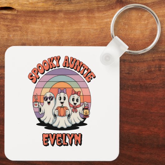 Retro Ghost Spooky Tante Custom Halloween Sleutelhanger (Achterkant)