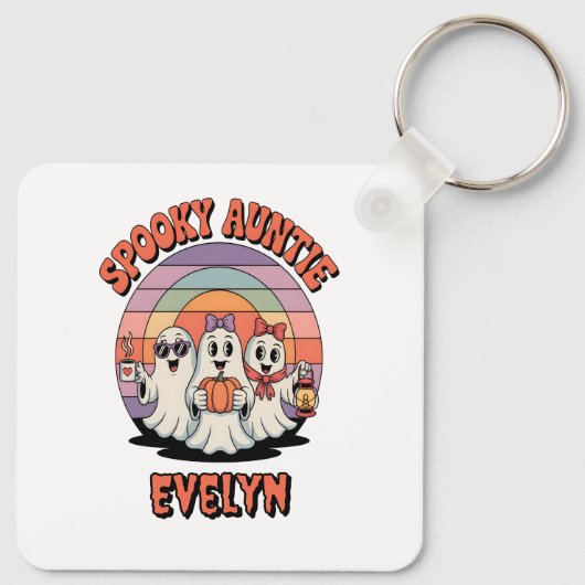 Retro Ghost Spooky Tante Custom Halloween Sleutelhanger (Achterkant)