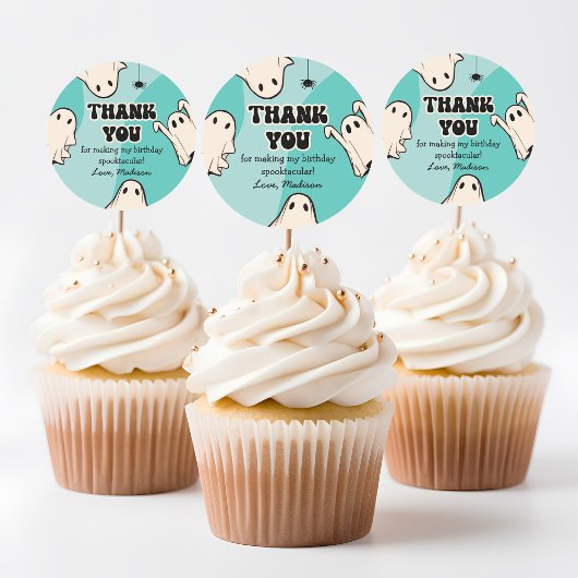 Retro Ghosts Blue Halloween Dank u Ronde Sticker