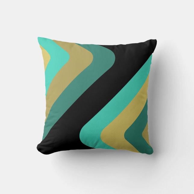 Retro Giant Diamonds Turquoise Gold Kussen (Voorkant)