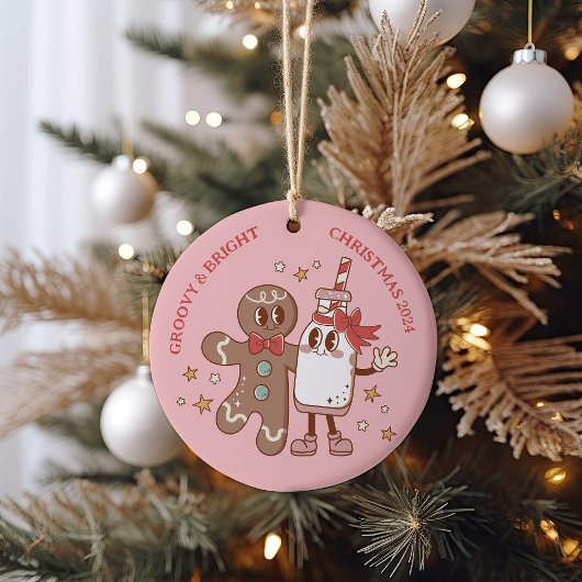 Retro Gingerbread Man Groovy Kerstmis Keramisch Ornament
