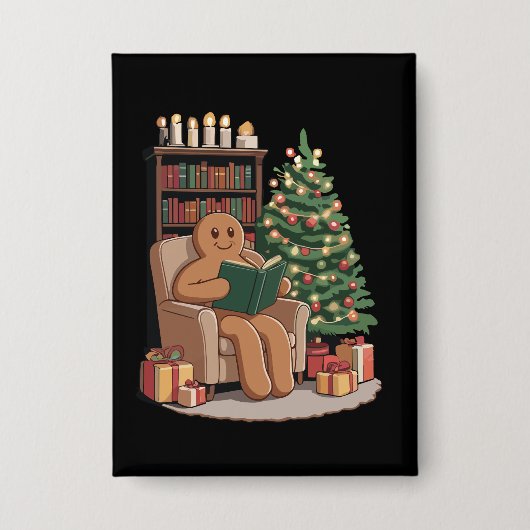 Retro Gingerbread Reading Books Christmas Teacher  Button (Voorkant)