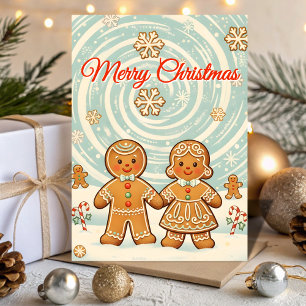 Retro-gingerbread-sneeuwstorm Kerstmis Feestdagen Kaart