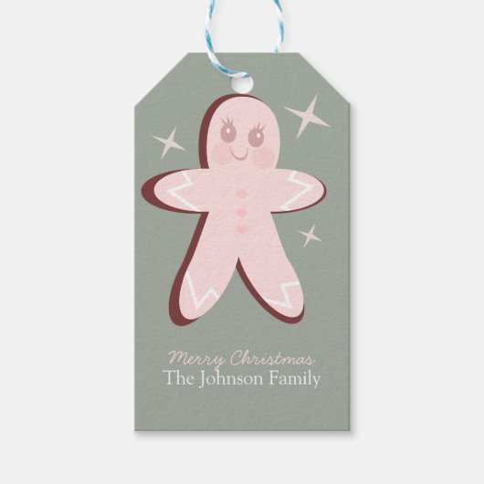 Retro Gingerbrood Cookies Groovy Kerstmis Cadeaulabel (Voorkant)