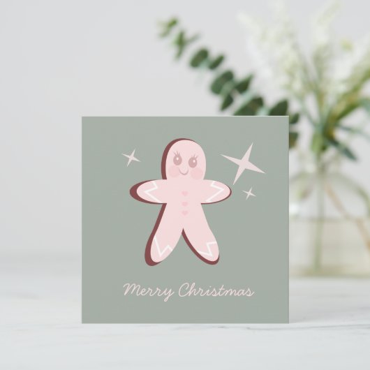 Retro Gingerbrood Cookies Groovy Kerstmis Kaart (Staand voorkant)