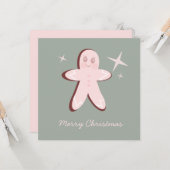 Retro Gingerbrood Cookies Groovy Kerstmis Kaart (Voorkant / Achterkant in situ)