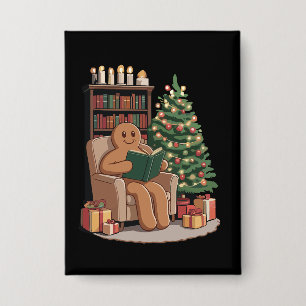 Retro-gingerbrood-leesboeken Kerstmis-leraar Button
