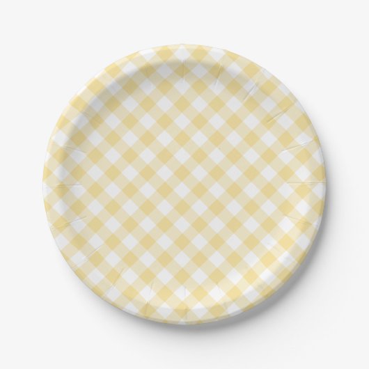 Retro Gingham Canary Yellow Papieren Bordje (Voorkant)