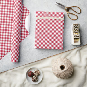 Retro Gingham Kersenrood Cadeaupapier