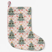 Retro Gingham kerstboom gepersonaliseerd Kleine Kerstsok (Voorkant)