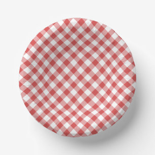 Retro Gingham Koraalrood Papieren Kommen